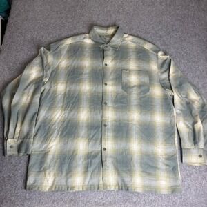 Caltop Plaid Button Down Shirt Men's 4XL Long Sleeve Green Cream Y2K Streetwear
